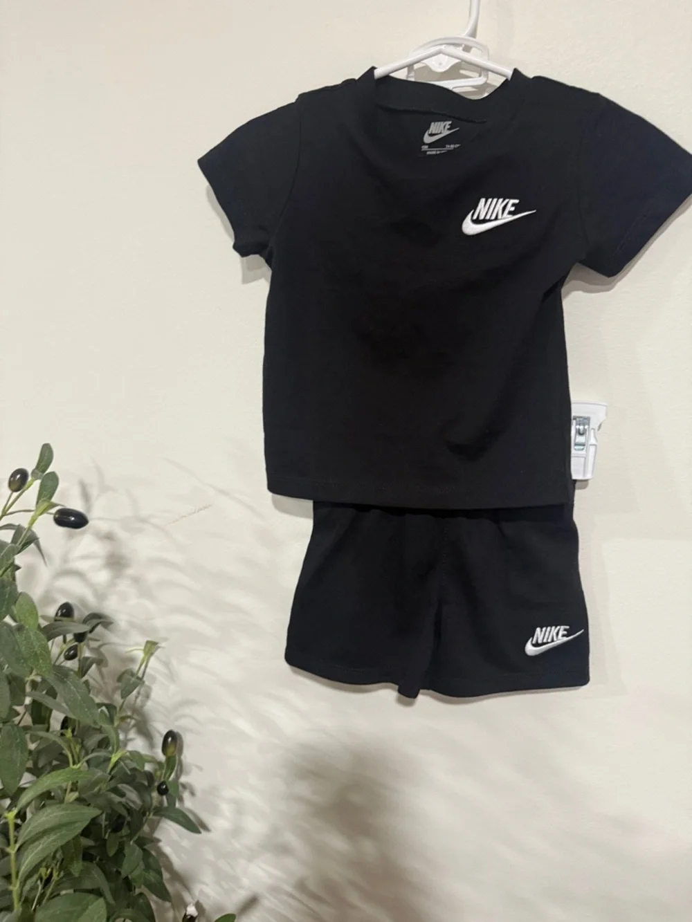 Nike Black Tee and Shorts Set with White Swoosh - Picture 1 of 2